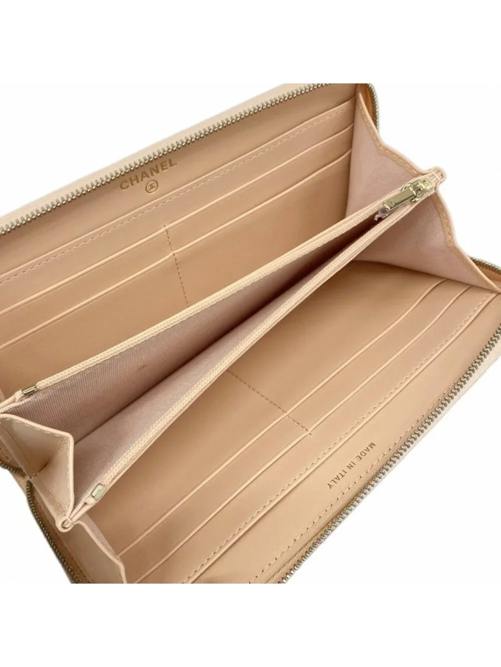 Chanel Wallet Quilted Caviar Leather Beige Champagne Gold
